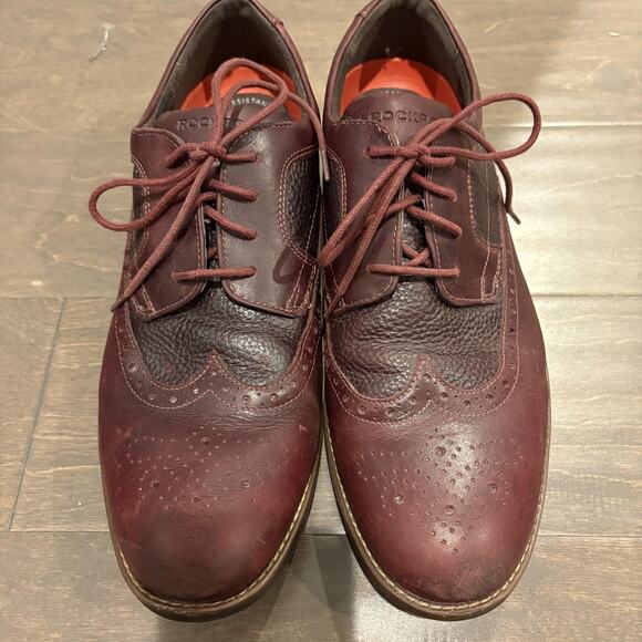 Rockport Shoes Mens Size 9.5 Burgundy Waterproof Slip Resistant Leather Wingtip - Picture 1 of 12